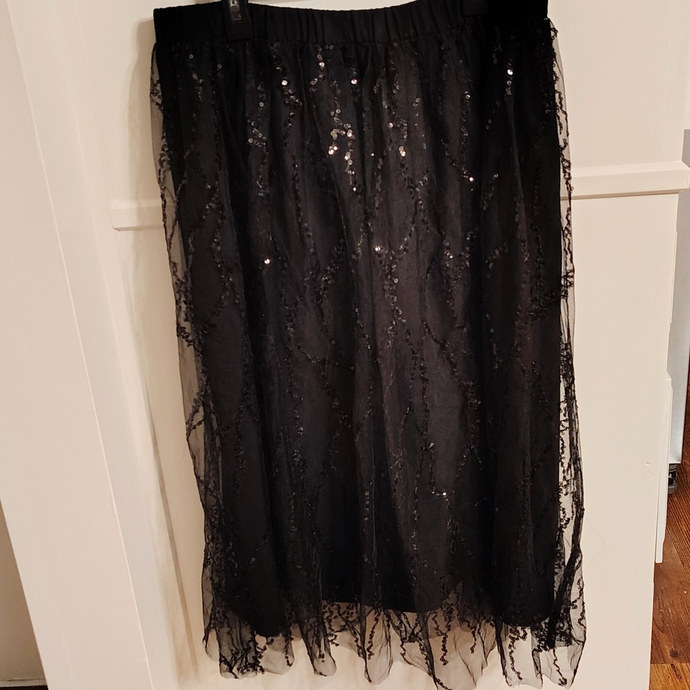 DKNY Tulle And Sequin Black A-Line Skirt